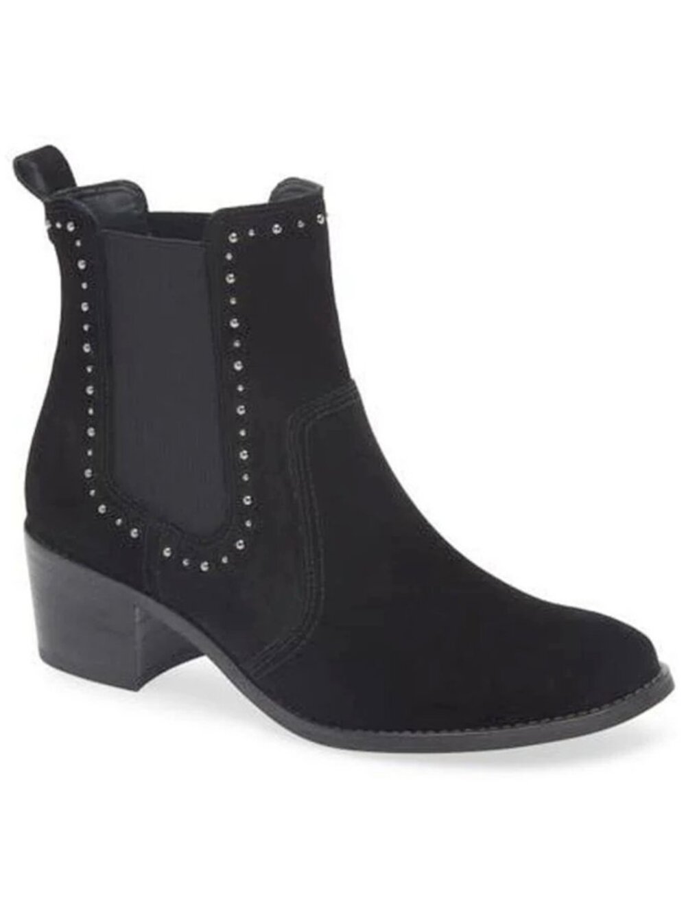 $550 PAUL GREEN BAILEY CHELSEA BOOT BLACK STUDS SUEDE BLOCK 10 US (A6)